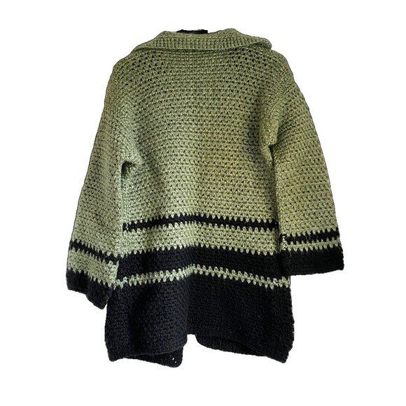 Sage Green and Black Handmade Cardigan Sweater - Picture 2 of 5